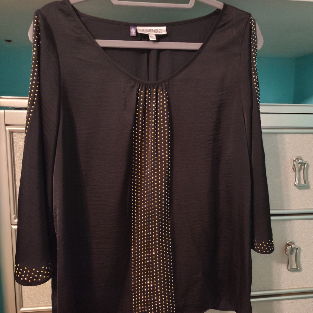 Jennifer Lopez Black Blouse with Gold Accents